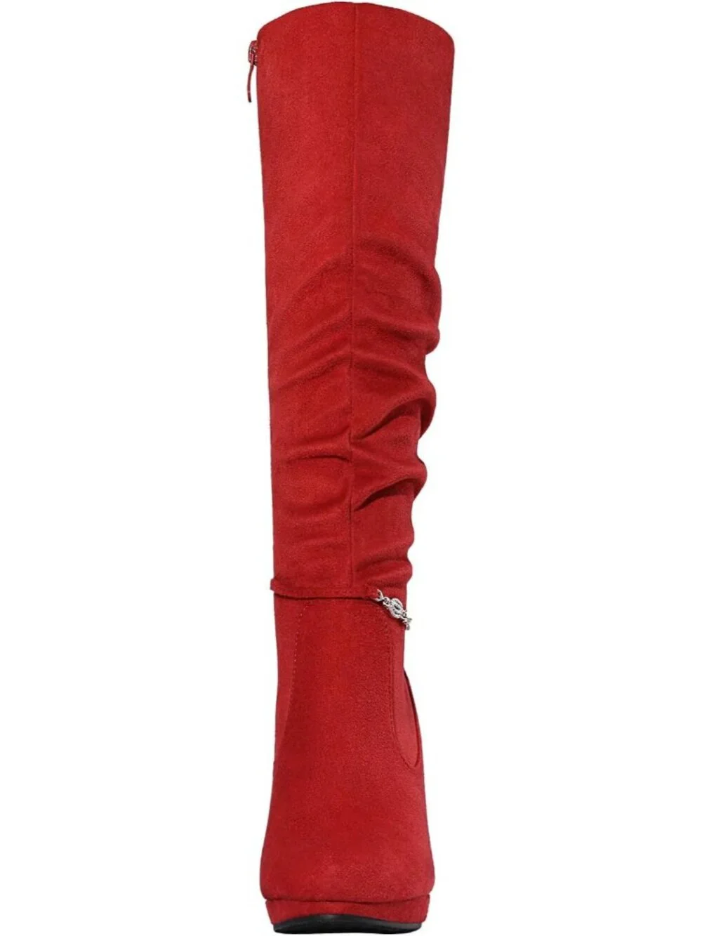 Women's Red Stiletto Heel Rhinestone Chain Side Zipper Knee High Boots